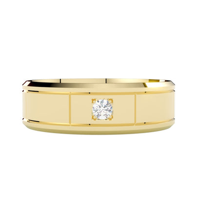 Obrączka premium z diamentem, złoto żółte 585, szerokość 8 mm, profil płaski fazowany, soczewkowa, GOLDPORT