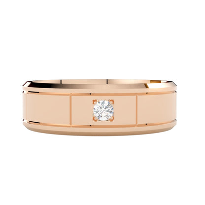 Obrączka premium z diamentem, złoto różowe 585, szerokość 8 mm, profil płaski fazowany, soczewkowa, GOLDPORT
